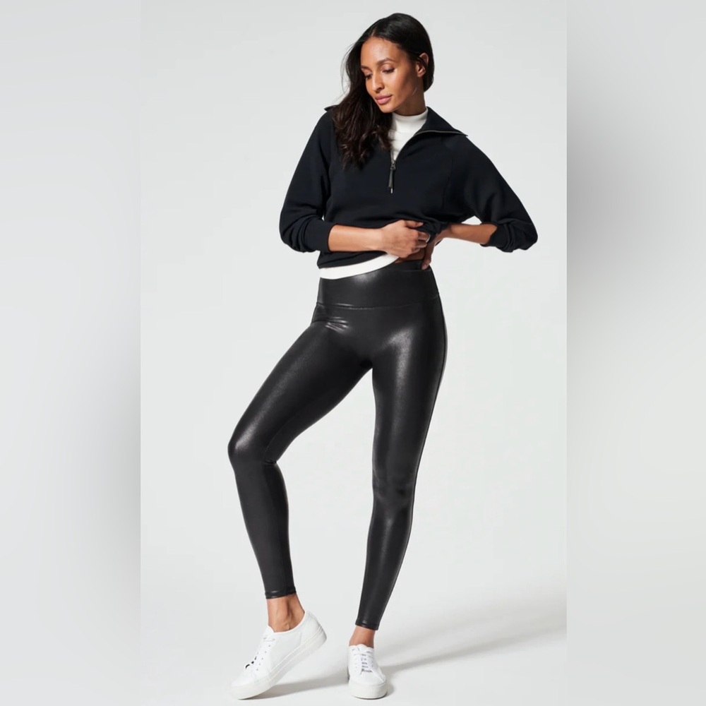THE Spanx Faux Leather Leggings High Waist Compression - Small Petite